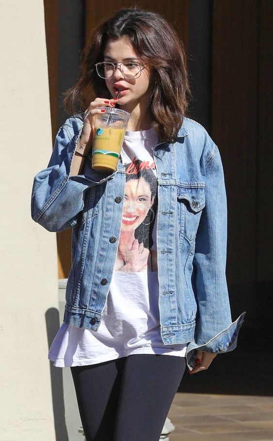 Selena Gomez wearing denim jacket 