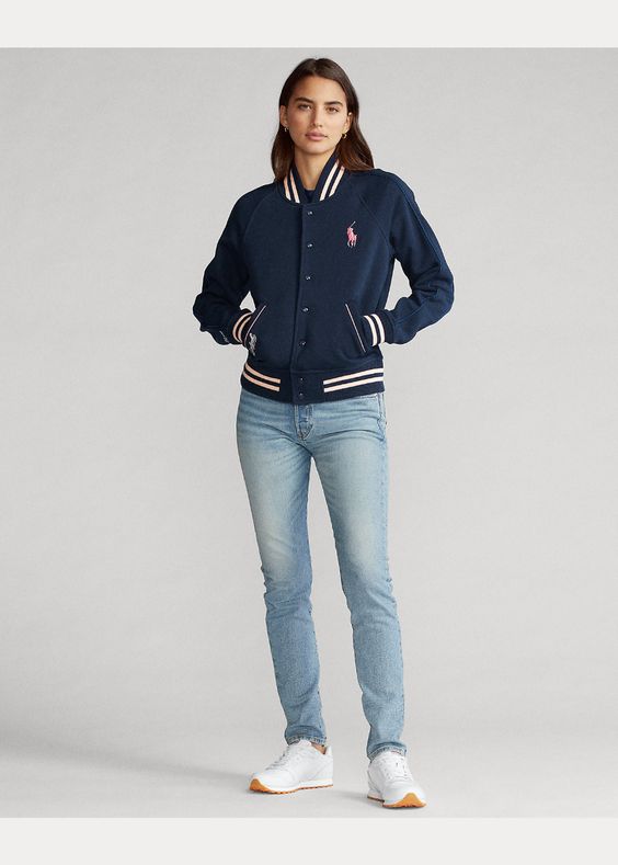 trendy baseball fleece jacket