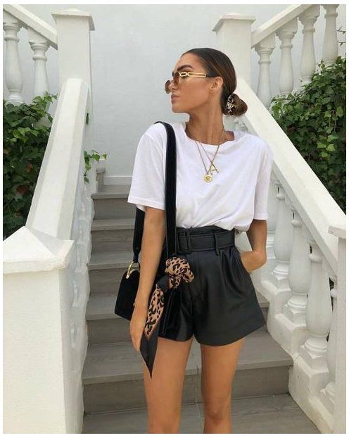 summer leather black shorts