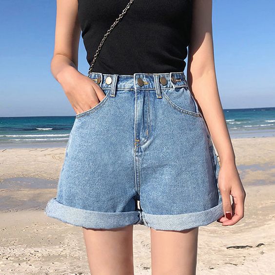 high-waisted denim jeans with top