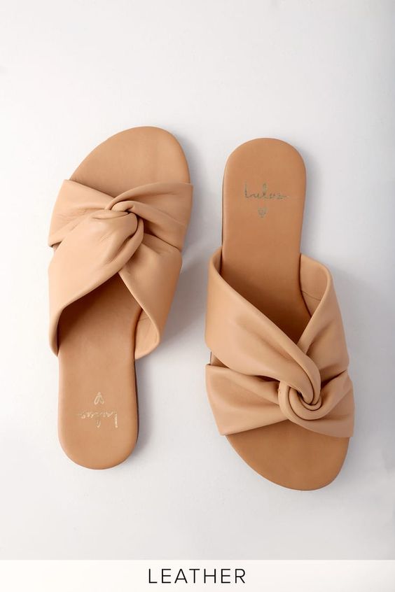 leather slide sandals for a tropical outfit