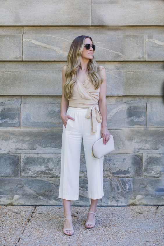 neutral blouse for spring outfit idea