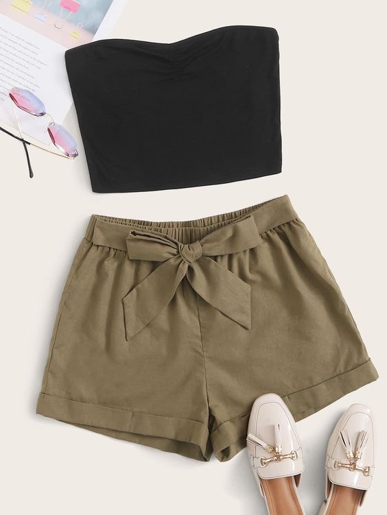 styling linen shorts and black tube top