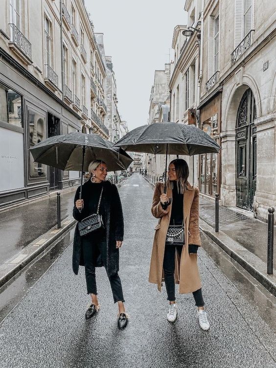 lightweight coat and leather pants for cozy rainy day outfit