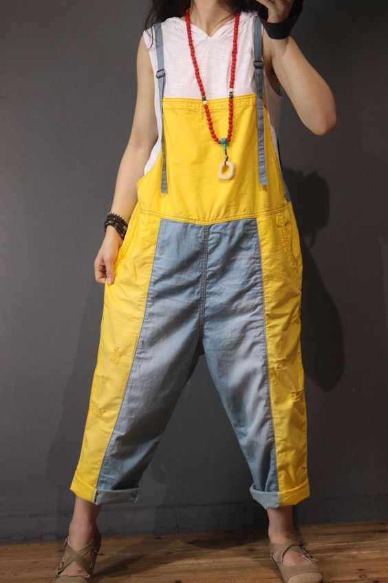 cozy color block jumpsuit with cotton material