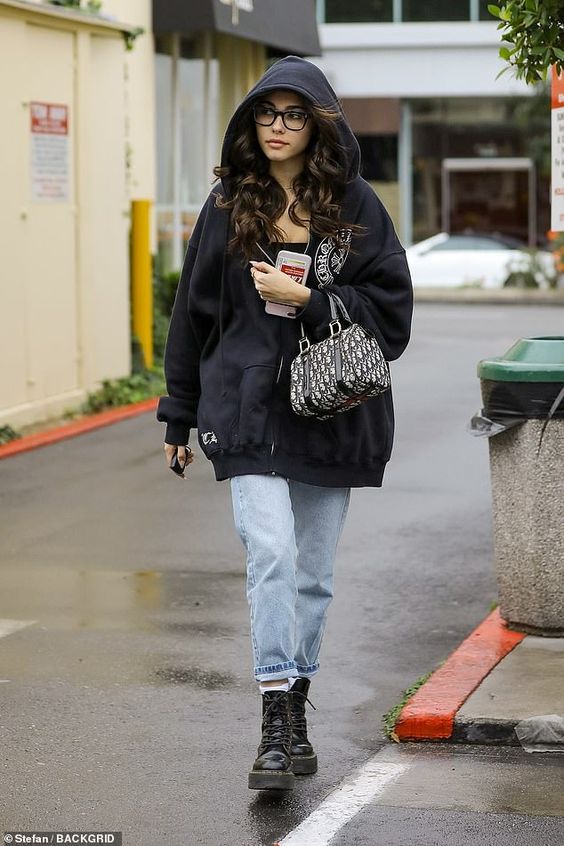 hoodie and combat boots