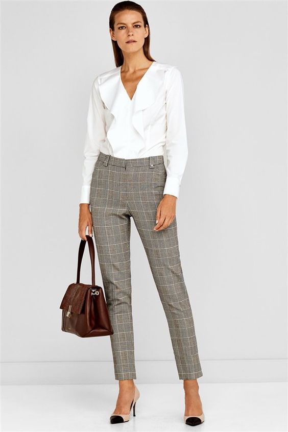 plaid pants and blouse for women workwear