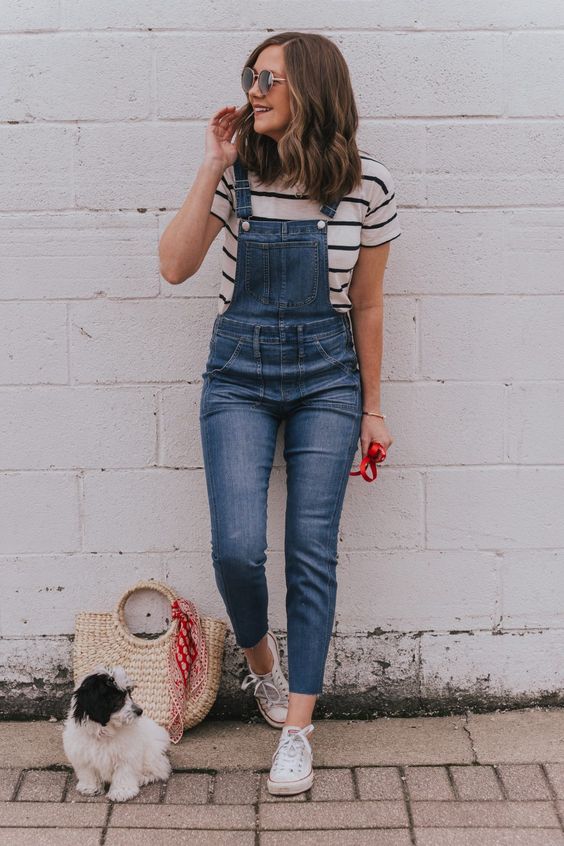 Striped tee with overall