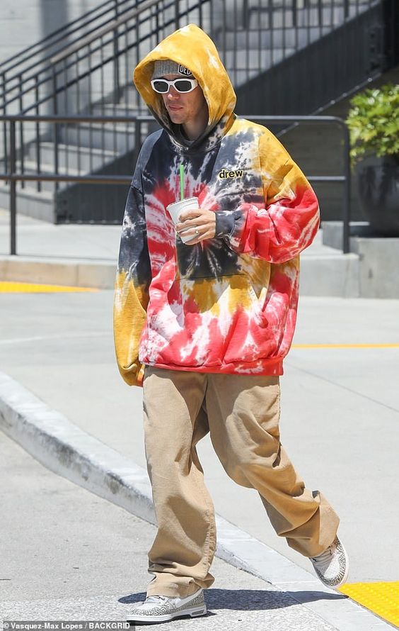 Justin Bieber wearing tie-dye outfit