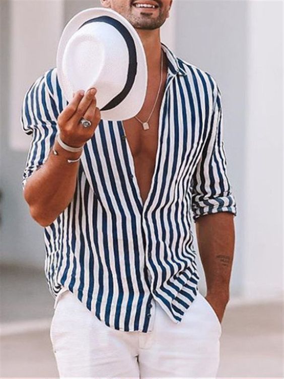 cotton linen striped shirt for casual summer look idea
