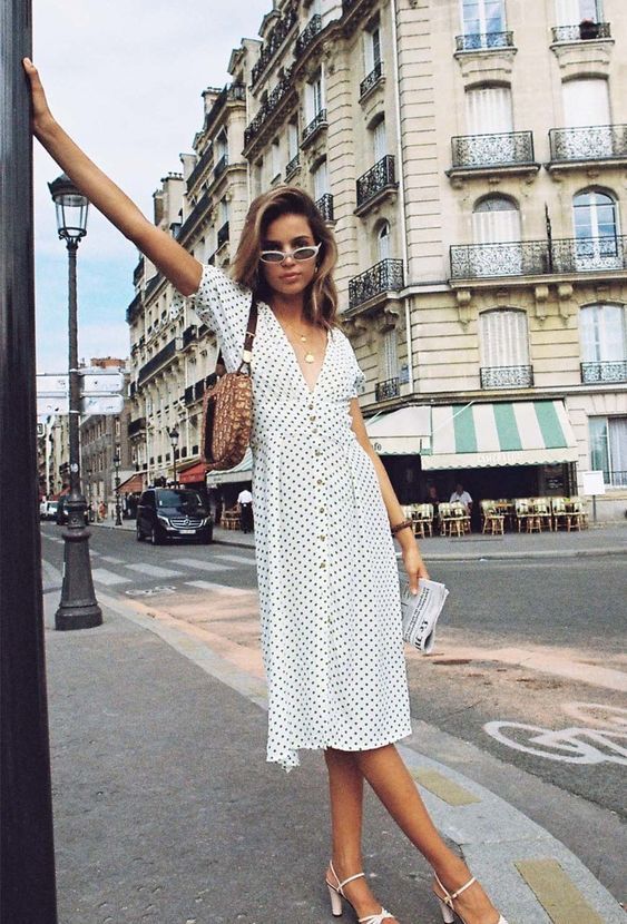 Parisian summer dress polka white dress