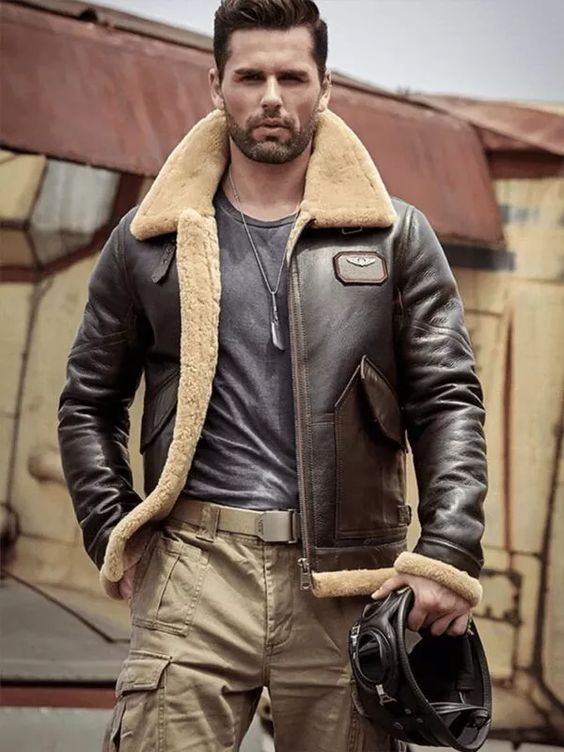 shearling jacket for summer camp outfit idea