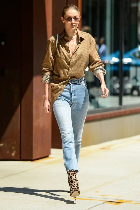 Gigi Hadid styling French tuck-in shirt