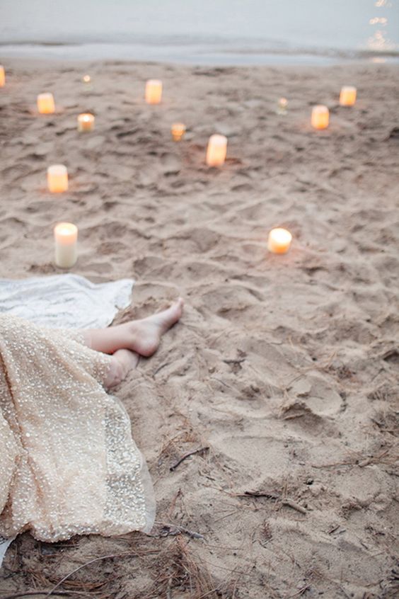 beautiful candle decoration on beach wedding