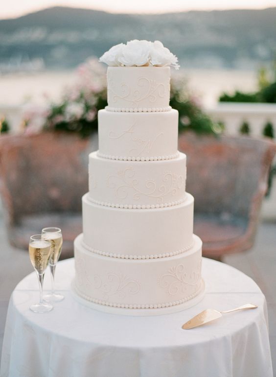 elegant white beach wedding cake idea