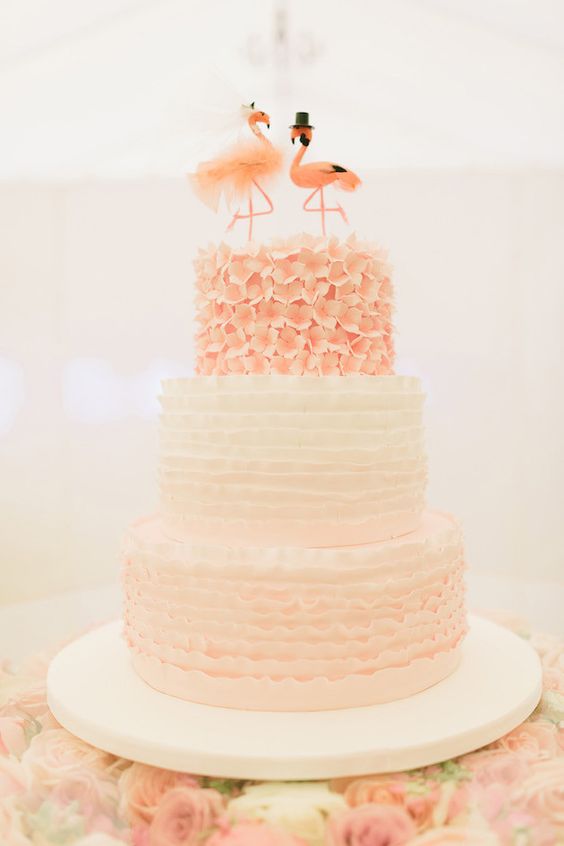 Flamingo tropical wedding cake