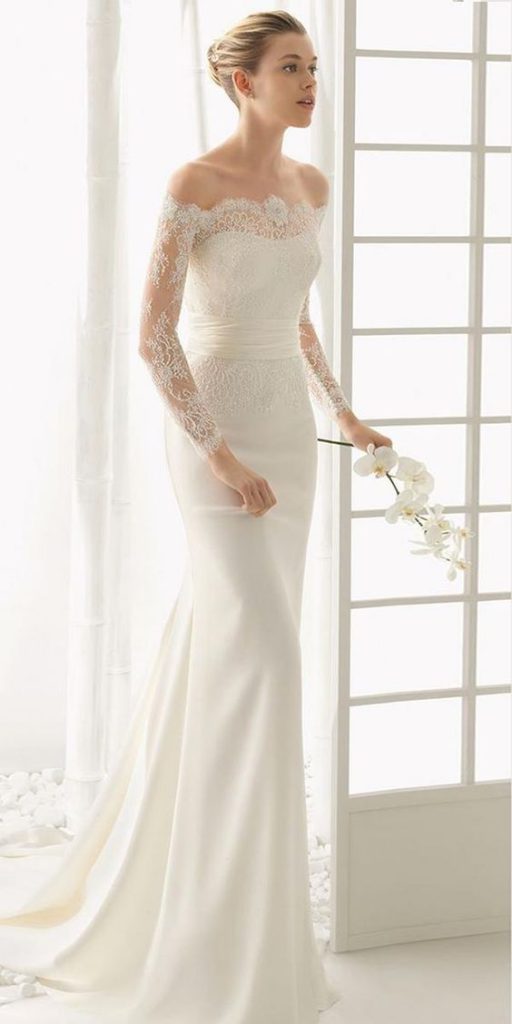 off-shoulder wedding dress