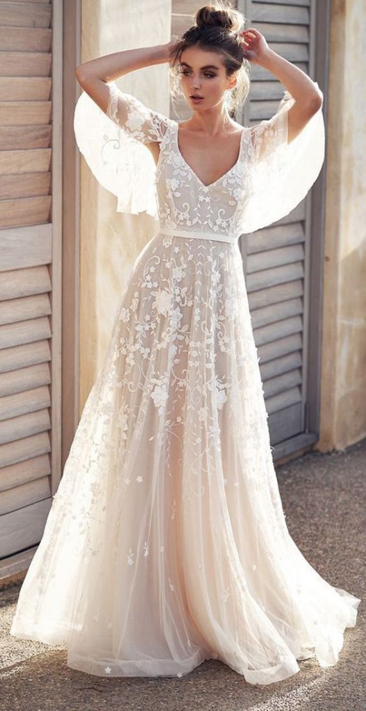 butterfly sleeve bridal dress