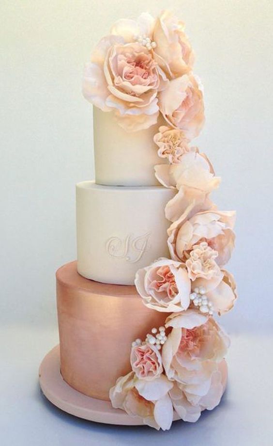 rose gold beach wedding cake design