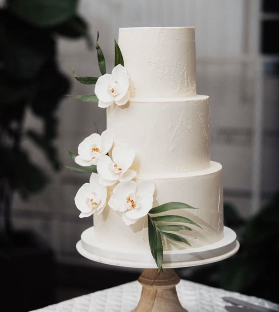 tropical white wedding cake