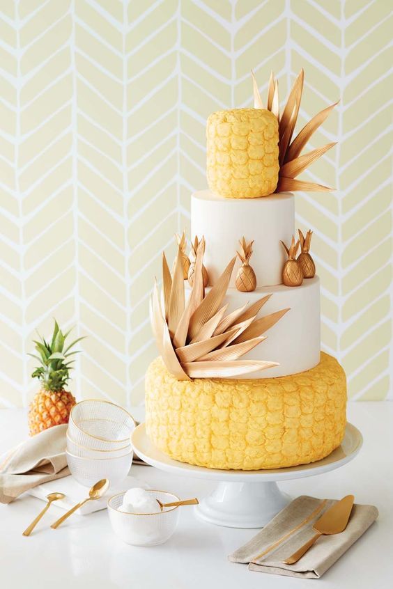 summer tropical fruit wedding cake decor