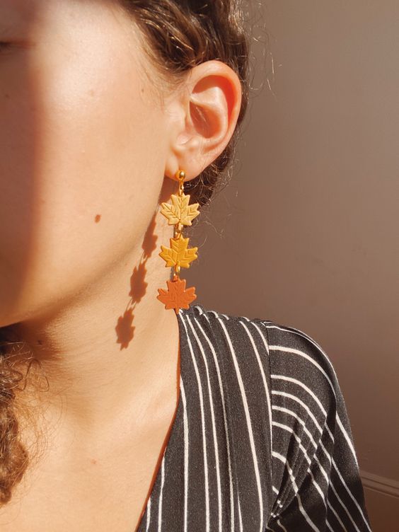 clay leaves earrings for autumn