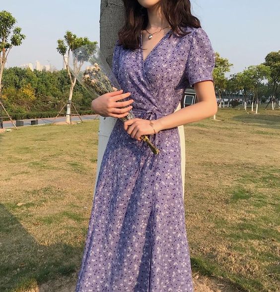 Korean tie waist floral dress